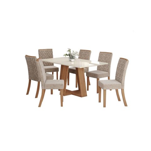 Mesa Jantar Lins 160 6 Cadeiras Esther Creme - Henn