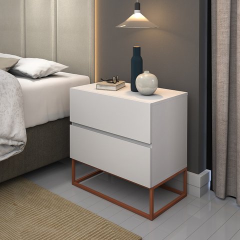 Mesa de Cabeceira 2 Gavetas  Estilo Industrial Pés de Ferro 