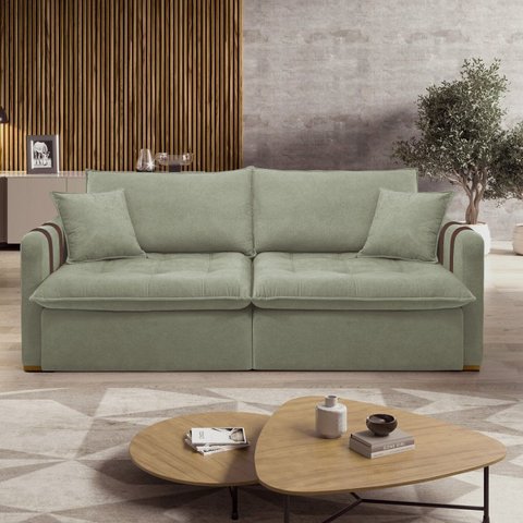 Sofá Cama Retrátil e Reclinável 3 Lugares Bouclé Verde Michigan 220cm Yescasa