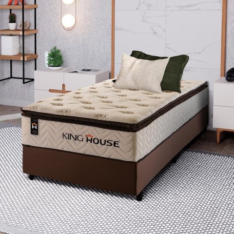 Conjunto Cama Box Solteirão c/ Molas Ensacadas Quartzo Marrom 96x203x71