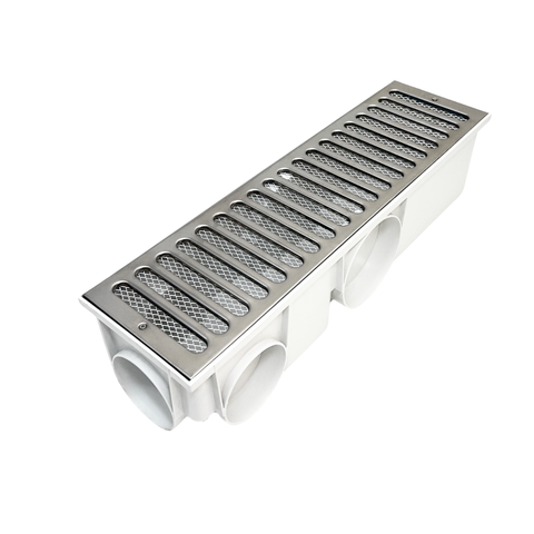Ralo Linear Quintal 15x50 Inox com Tela Coletor Branco