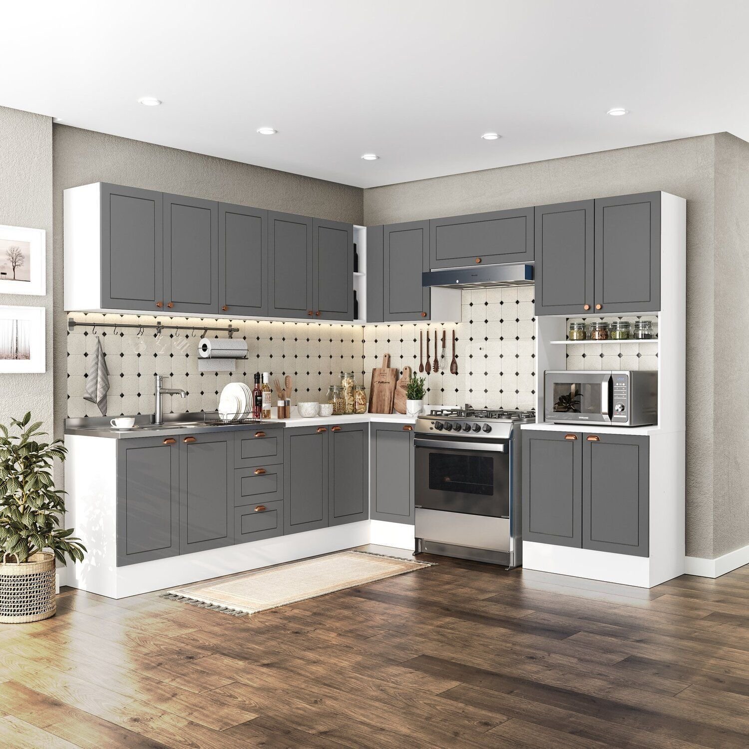 Cozinha Completa Modulada 9 Peças com Rodapé Pérola Yescasa Branco
