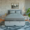 Ver imagem 4 de Cama Box Baú Queen + Colchão Paris Molas Ensacadas Cinza Couro Branco/cinza