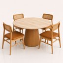 Ver imagem 3 de Mesa de Jantar Cone Redondo 80 cm Tampo Mármore Travertino Base Freijó