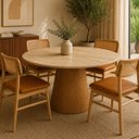 Ver imagem 4 de Mesa de Jantar Cone Redondo 80 cm Tampo Mármore Travertino Base Freijó