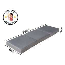 Puff Vira Cama Dobrável Multiuso 3 Em 1 Quarto Sala Suede - Cinza - 3