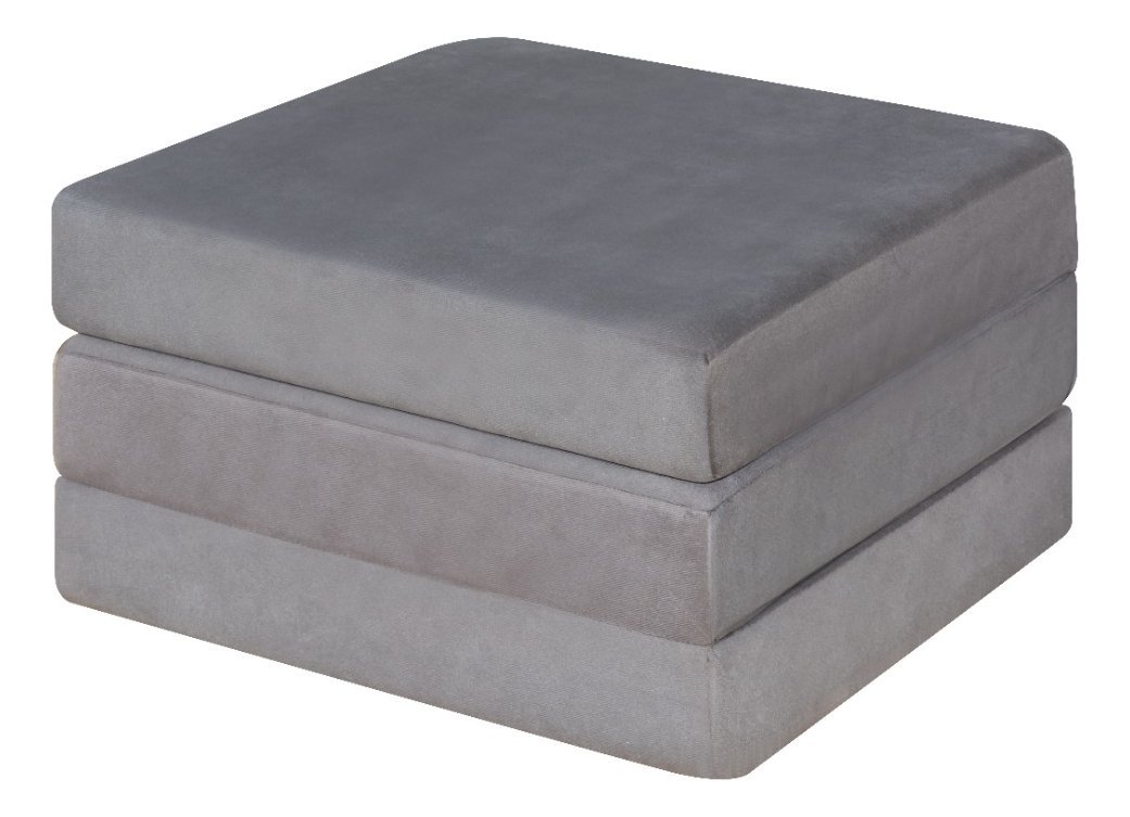 Puff Vira Cama Dobrável Multiuso 3 Em 1 Quarto Sala Suede - Cinza - 7