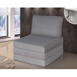 Puff Vira Cama Dobrável Multiuso 3 Em 1 Quarto Sala Suede - Cinza - 1