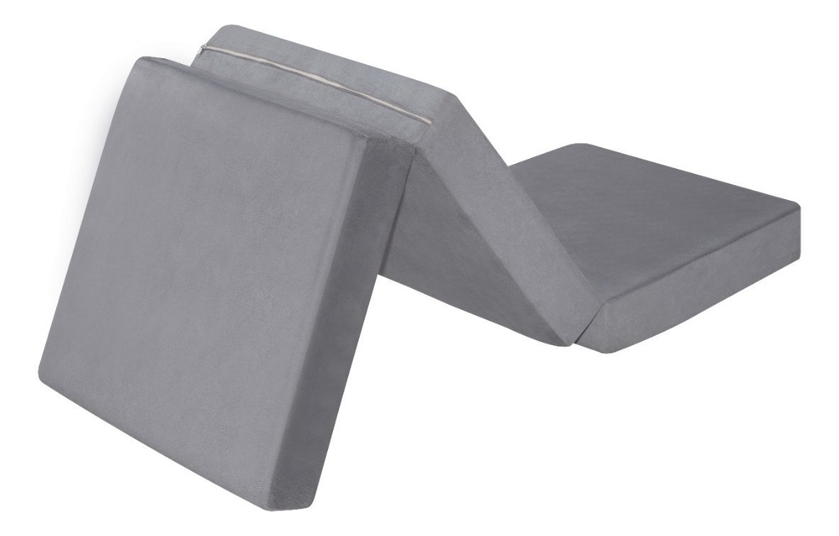 Puff Vira Cama Dobrável Multiuso 3 Em 1 Quarto Sala Suede - Cinza - 6