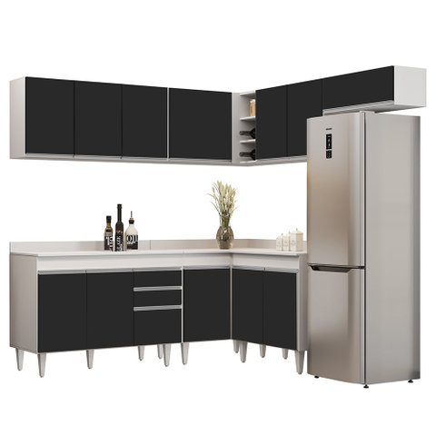 Armário de Cozinha Modulado de Canto 7 Peças Cp20 Balcão com Tampo Branco/preto - Lumil Lumil Móveis