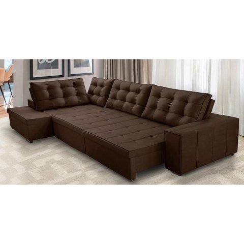 Sofá de Canto Esquerdo Jacke Retrátil e Reclinável com Molas Suede 3,00x2,00 Adonai Estofados