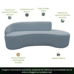 Sofá Curvo 2 Lugares 150cm Eron Braço Direito Bouclé Azul Claro - Nexta Casa - 3