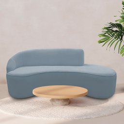 Sofá Curvo 2 Lugares 150cm Eron Braço Direito Bouclé Azul Claro - Nexta Casa - 2