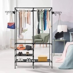 Arara Guarda Roupas Dobravel com Cabideiro 6 Prateleiras Closet Sapateira Organizador - 2