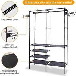 Arara Guarda Roupas Dobravel com Cabideiro 6 Prateleiras Closet Sapateira Organizador - 4