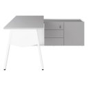Ver imagem 5 de Mesa L Diretor com Armário Lateral 3 Gavetas 180cm Industrial Tampo Chanfrado Pés em Metal Executive