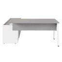 Ver imagem 7 de Mesa L Diretor com Armário Lateral 3 Gavetas 180cm Industrial Tampo Chanfrado Pés em Metal Executive