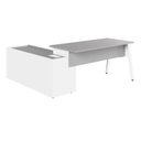 Ver imagem 2 de Mesa L Diretor com Armário Lateral 3 Gavetas 180cm Industrial Tampo Chanfrado Pés em Metal Executive