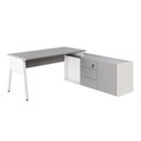 Ver imagem 4 de Mesa L Diretor com Armário Lateral 3 Gavetas 180cm Industrial Tampo Chanfrado Pés em Metal Executive