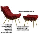 Ver imagem 3 de Conjunto Decorativo Poltrona e Puff Abel Base de Madeira Dourada Veludo Vermelho - Gran Belo