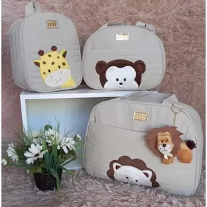 Bolsa maternidade bebê kit 3 peças Safari Bege impermeável