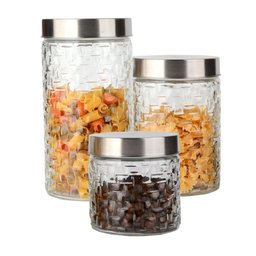 Conjunto 3 Potes Vidro Rattan Tampa Inox 800/1200/1700ml - 2