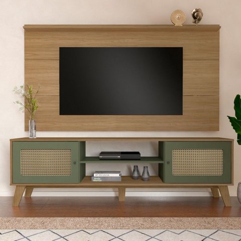 Rack com Painel para Tv até 75 Polegadas Tauari C/ Suporte para Tv 2 Portas Carvalho/menta - Pnr Móv