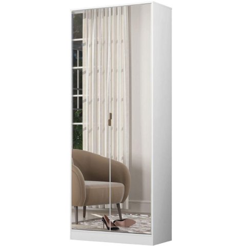 Sapateira Armário Multiuso 2 Portas 71cm MDF-MDP Branco com Espelho Prestige Demóbile