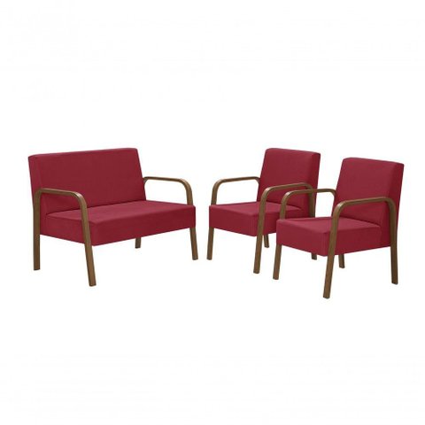 Conjunto Jade 2 Poltronas de 1 Lugar e 1 Poltrona de 2 Lugares Braço Madeira Dsalla Suede