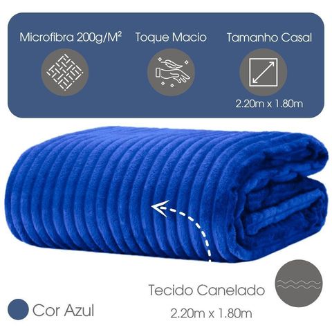 Cobertor Manta Casal Soft Canelada 2,20m x 1,80m Califórnia Cor Azul