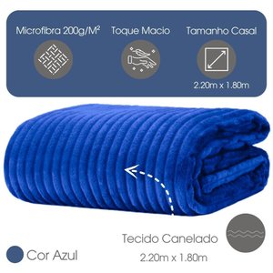 Cobertor Manta Casal Soft Canelada 2,20m X 1,80m Califórnia Cor Azul