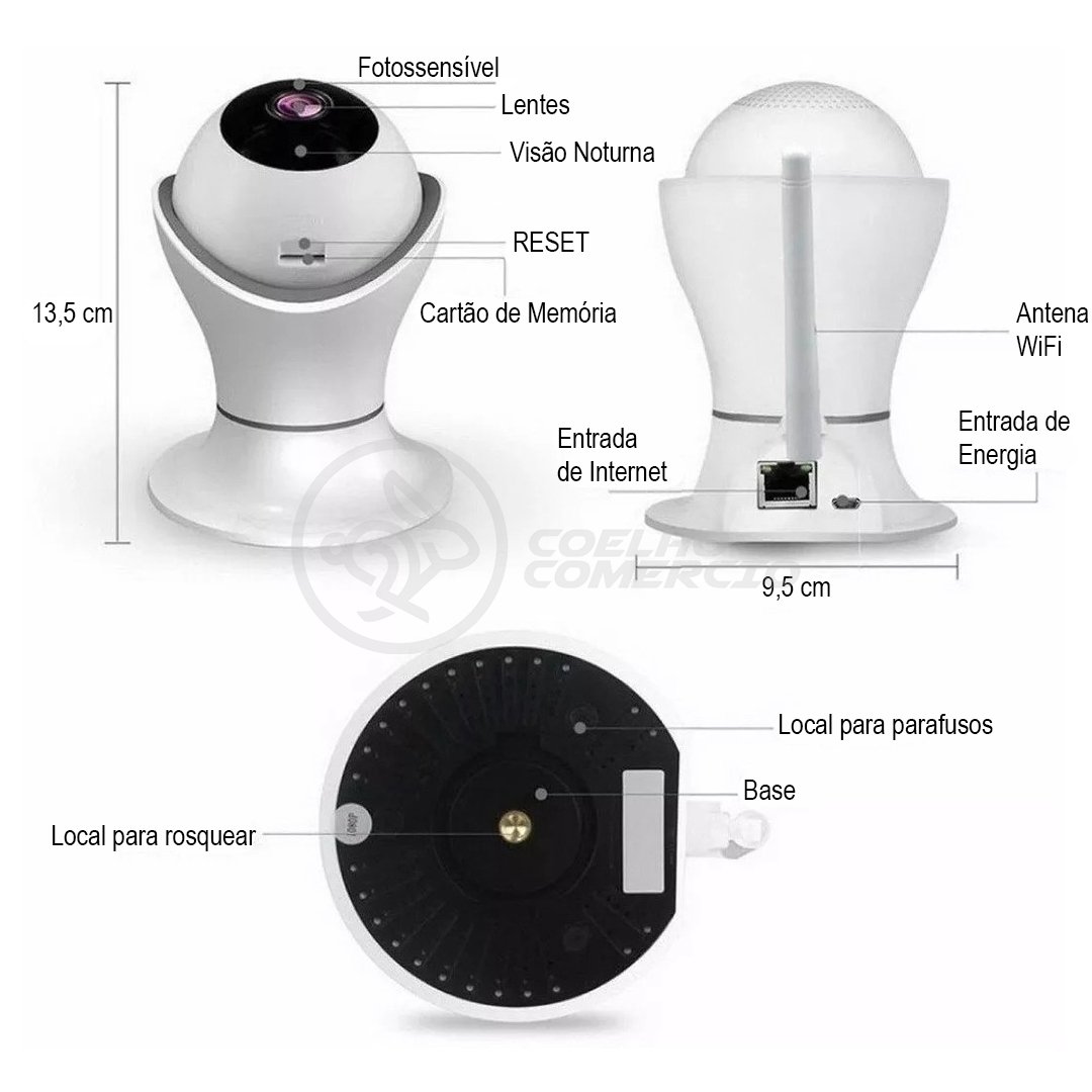 Câmera Ip C360 de Segurança Wifi 2 Antenas Robô Hd 1080p sem Fio 360º Áudio Visão Noturna - 8165hp - 8