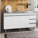 Ver imagem 1 de Balcão Gabinete com Pia Inox 150cm 3 Portas 3 Gavetas Andréia Branco - AJL Móveis