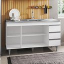 Ver imagem 4 de Balcão Gabinete com Pia Inox 150cm 3 Portas 3 Gavetas Andréia Branco - AJL Móveis