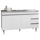 Ver imagem 3 de Balcão Gabinete com Pia Inox 150cm 3 Portas 3 Gavetas Andréia Branco - AJL Móveis