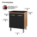Ver imagem 3 de Balcão para Cooktop Jady 70cm 02 Portas com Tampo Recortado Savana Preto - Desk Design