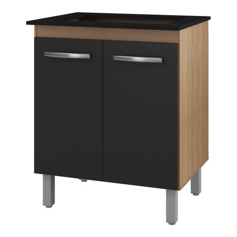 Balcão para Cooktop Jady 70cm 02 Portas com Tampo Recortado Savana Preto - Desk Design