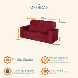 Sofá 3 Lugares Suede Roma - Sofá Casa - 3