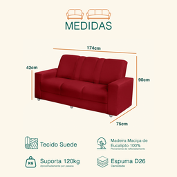 Sofá 3 Lugares Suede Roma - Sofá Casa - 3