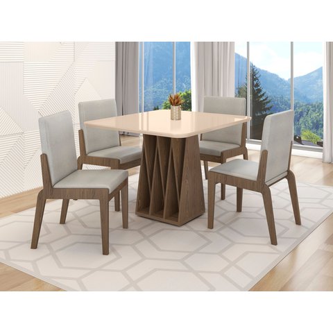 Conjunto Mesa com 4 Cadeiras Orquestra Marrom Carvalho/Fendi