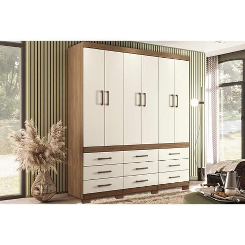 Guarda Roupa Casal 6 Portas e 9 Gavetas C- Pés Star 6.9 Jatobá-areia - Santos Andirá