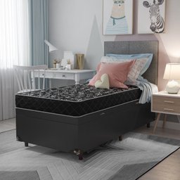 Cama Box Baú Solteiro + Colchão Espuma D20 - 56x88x188cm - E-shop Casa - Couro Preto - 6
