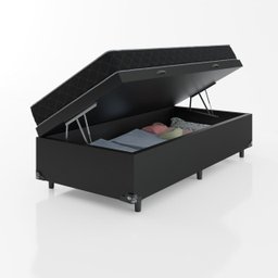Cama Box Baú Solteiro + Colchão Espuma D20 - 56x88x188cm - E-shop Casa - Couro Preto - 3