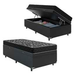 Cama Box Baú Solteiro + Colchão Espuma D20 - 56x88x188cm - E-shop Casa - Couro Preto - 1