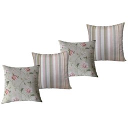 Kit 4 Almofadas Cheias Estampa Digital 100% Algodão Impermeável Floral Romântica Listrada 43cmx43cm - 1
