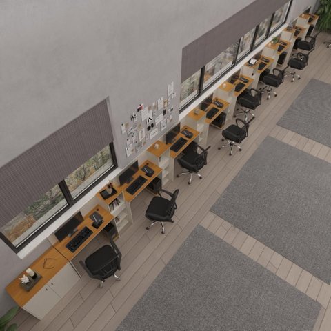 Conjunto de Escritório Noruega 8 Livreiro 1 Buffet e 9 Mesas 90cm - Via Nossa - Off White e Cedro