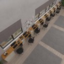 Ver imagem 1 de Conjunto de Escritório Noruega 8 Livreiro 1 Buffet e 9 Mesas 90cm - Via Nossa - Off White e Cedro