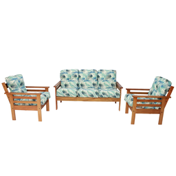 CONJUNTO DE SOFÁ 3 LUGARES E POLTRONAS EM MADEIRA - 1