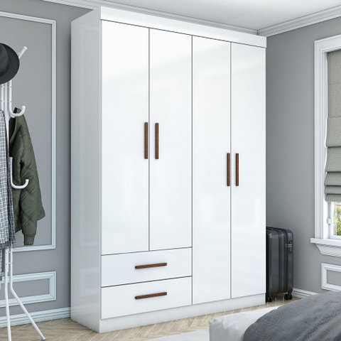 Guarda-roupa Solteiro Genova 4 Portas 2 Gavetas Branco - Carioca Móveis