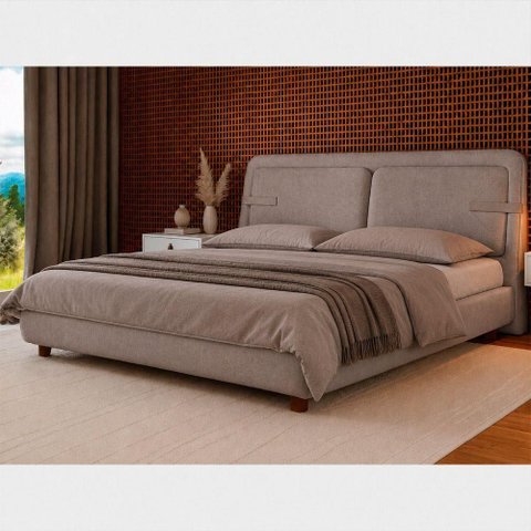 Cama Japonesa Casal Seo Yun com Cabeceira Madeira Veludo Nobre Amêndoa Sallar Home 154cm